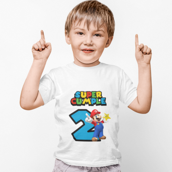 Polera de Mario Bros Super Cumple con numero - Imagen 3
