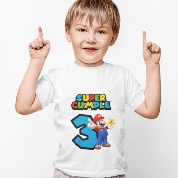 Polera de Mario Bros Super Cumple con numero - Imagen 4