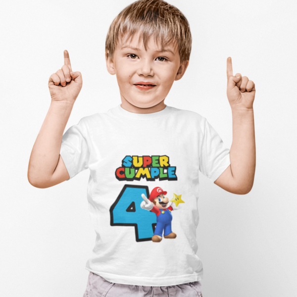 Polera de Mario Bros Super Cumple con numero - Imagen 5